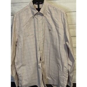 Nordstrom Men's L Red Burgundy Plaid Shirt Long Sleeve Cotton Button Down